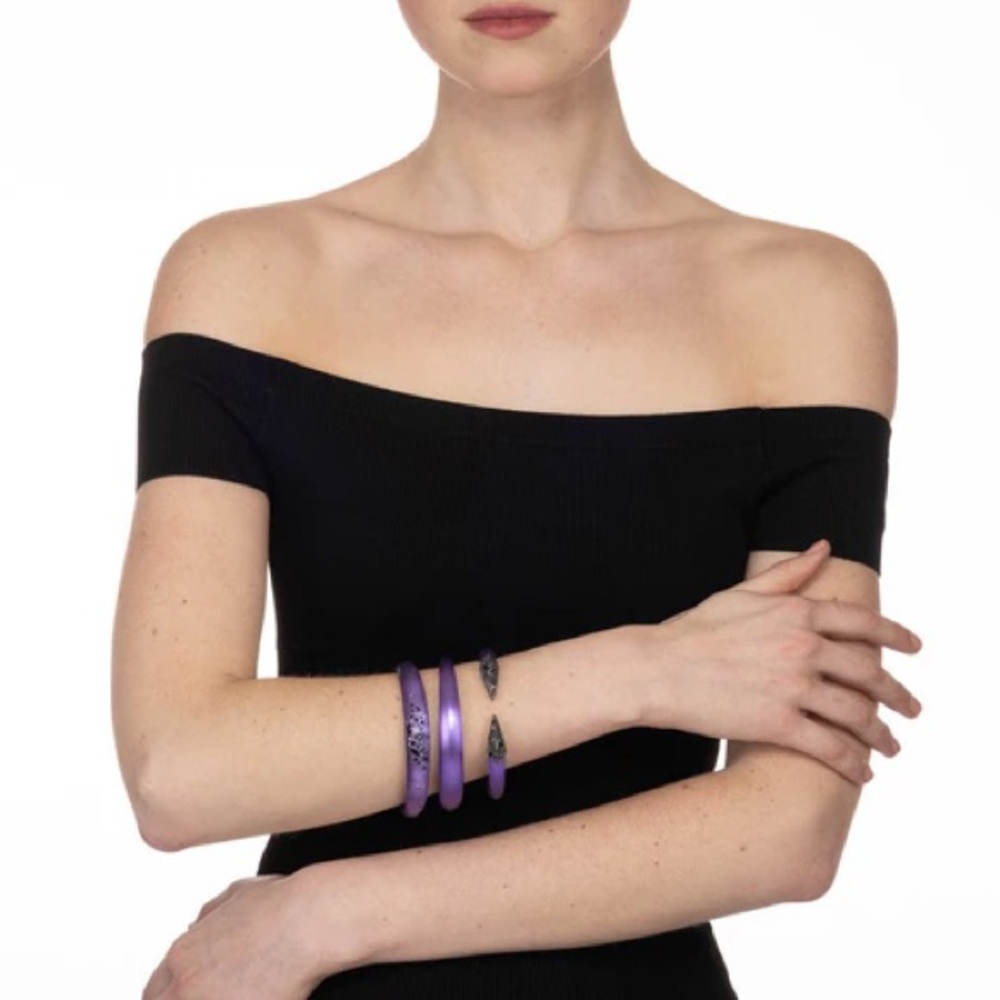 Alexis Bittar Lavender Lucite with Crystals Bangle Bracelet - Picture 2 of 6